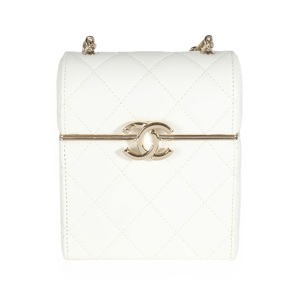 Chanel 22P White Quilted Lambskin Mini Box Clutch